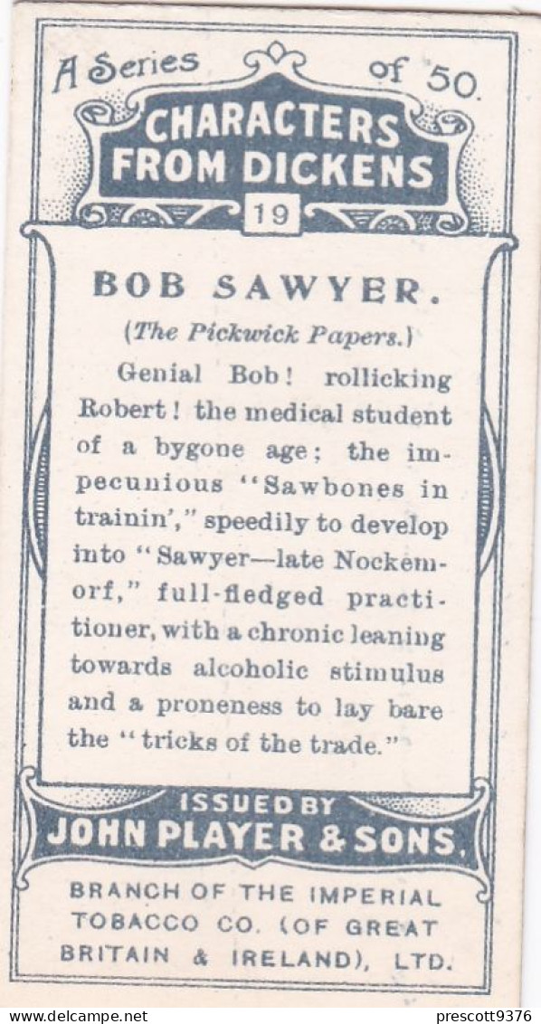 Characters From Dickens 1923 - Players Cigarette Cards - 19 Bob Sawyer, Pickwick Papers - Player's