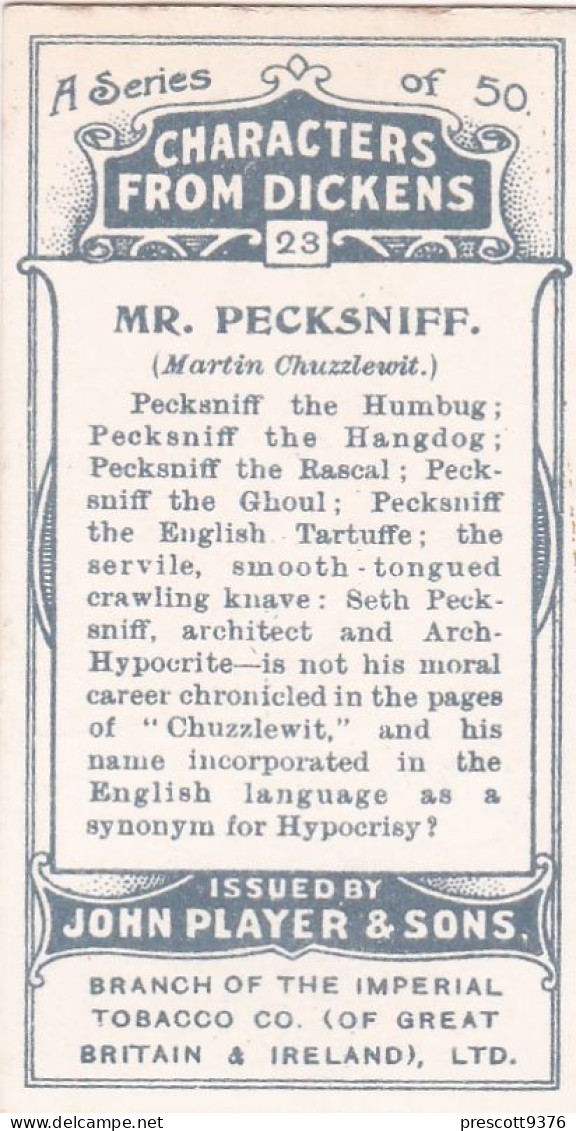 Characters From Dickens 1923 - Players Cigarette Cards - 23 Mr Pecksniff, Martin Chuzzlewit - Player's