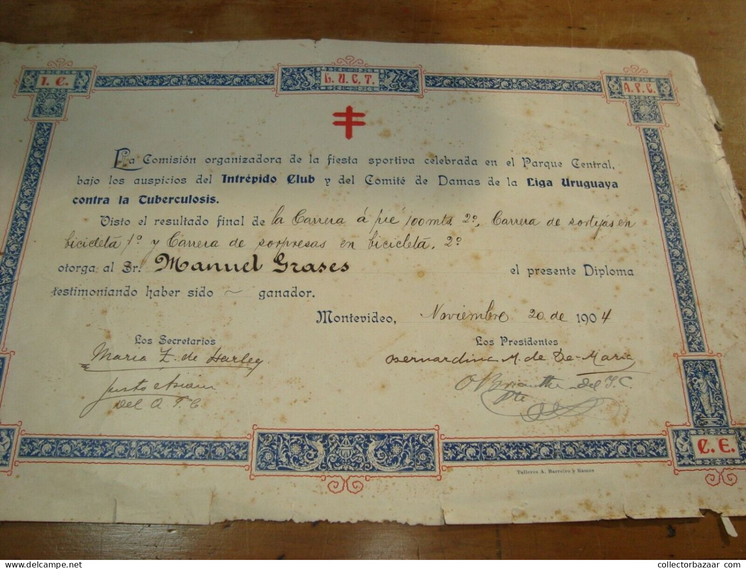 1904 Rare Piece Of Uruguay Soccer History Intrepido Club Parque Central Field - Uruguay