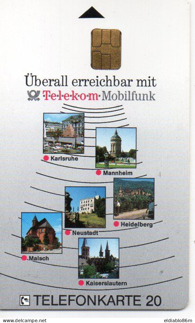 GERMANY - CHIP CARD - A 21 08.91 - UBERALL ERREICHBAR MIT TELEKOM MOBILFUNK - 1ST ED. 9000ex - A + AD-Serie : Pubblicitarie Della Telecom Tedesca AG