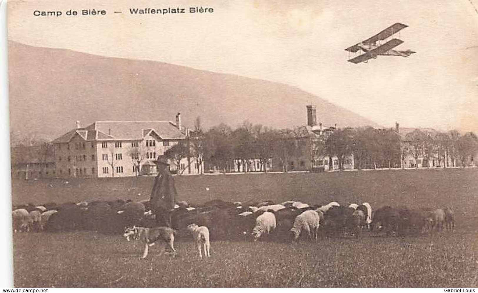 Camp De Bière Waffenplatz 1925 Avion Flugzeug Armée Suisse Schweizer Armee Militaria Berger Avec Moutons - Bière