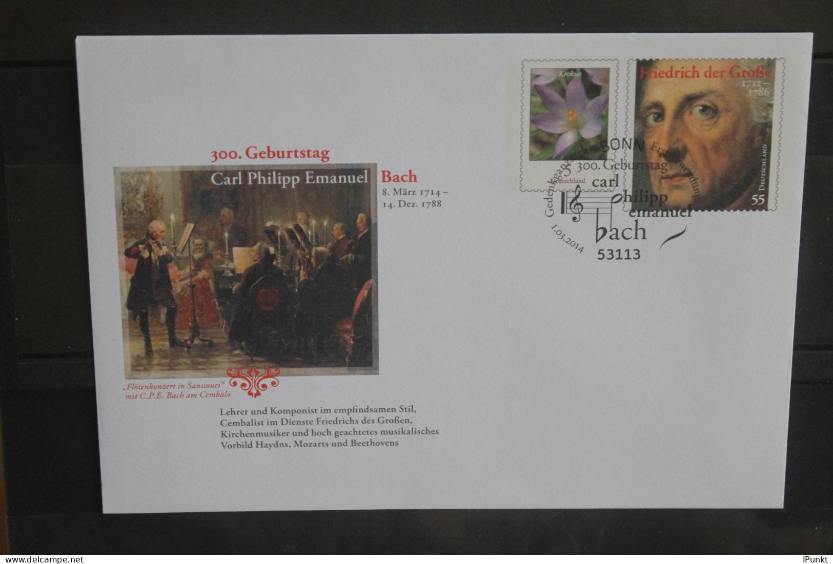 Deutschland 2014; 300. Geburtstag Carl Ph. Emanuel Bach; USo 321, SST - Enveloppes - Oblitérées