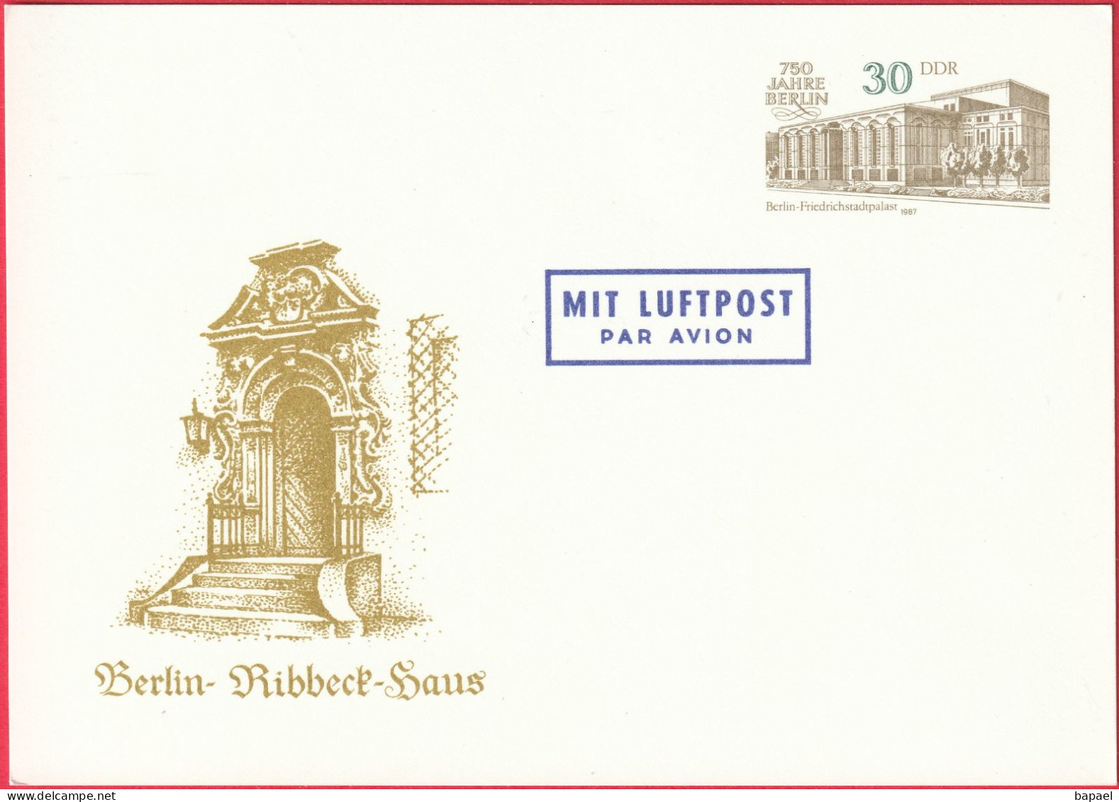 CP - Entier Postal - Berlin (Allemagne - DDR) - Poste Aérienne - 750 Ans De Berlin - Maison Ribbeck - Postcards - Mint