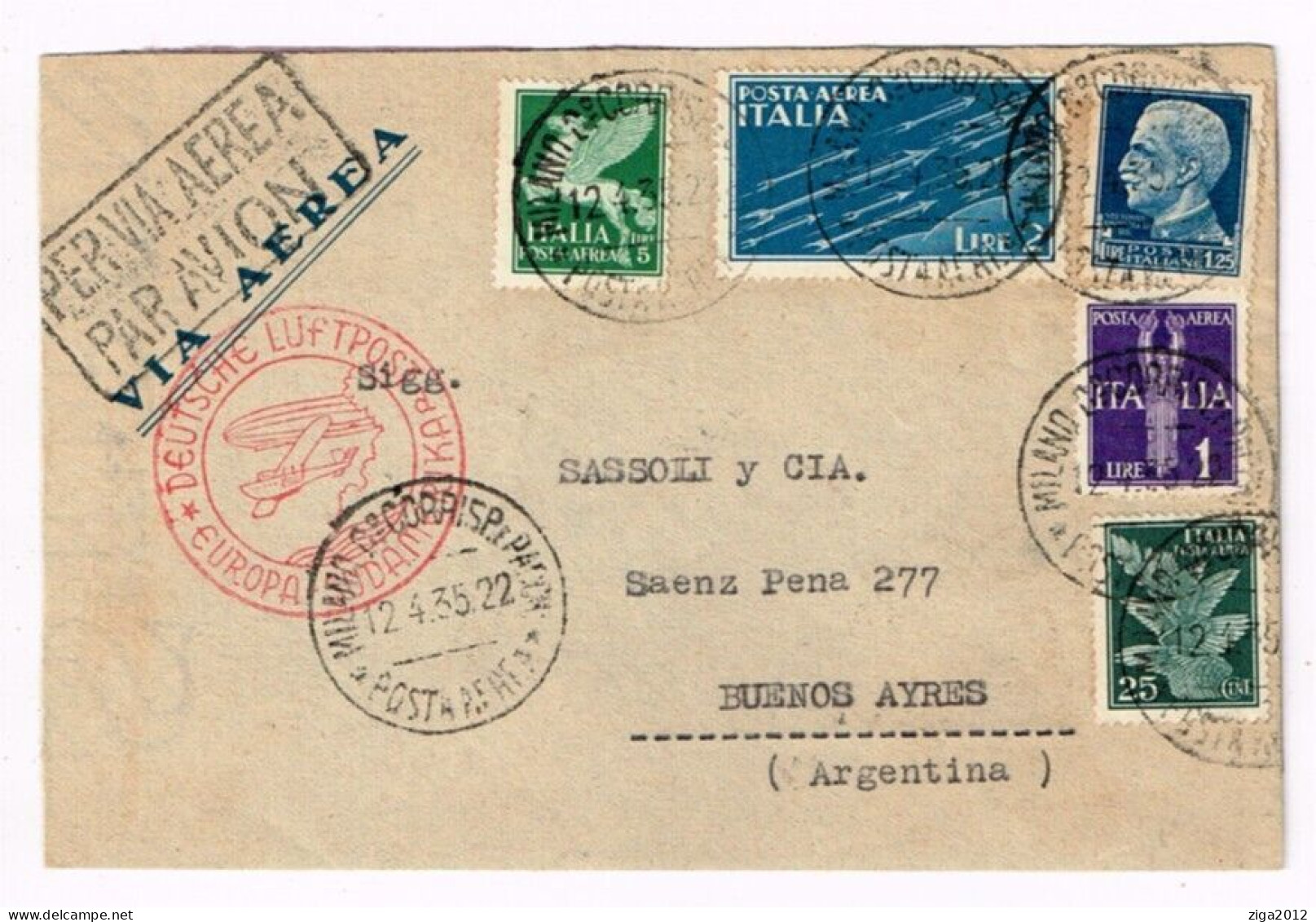 AEROGRAMMA ZEPPELIN -  ITALIA - ARGENTINA 12/4/1935 - Marcophilie (Zeppelin)