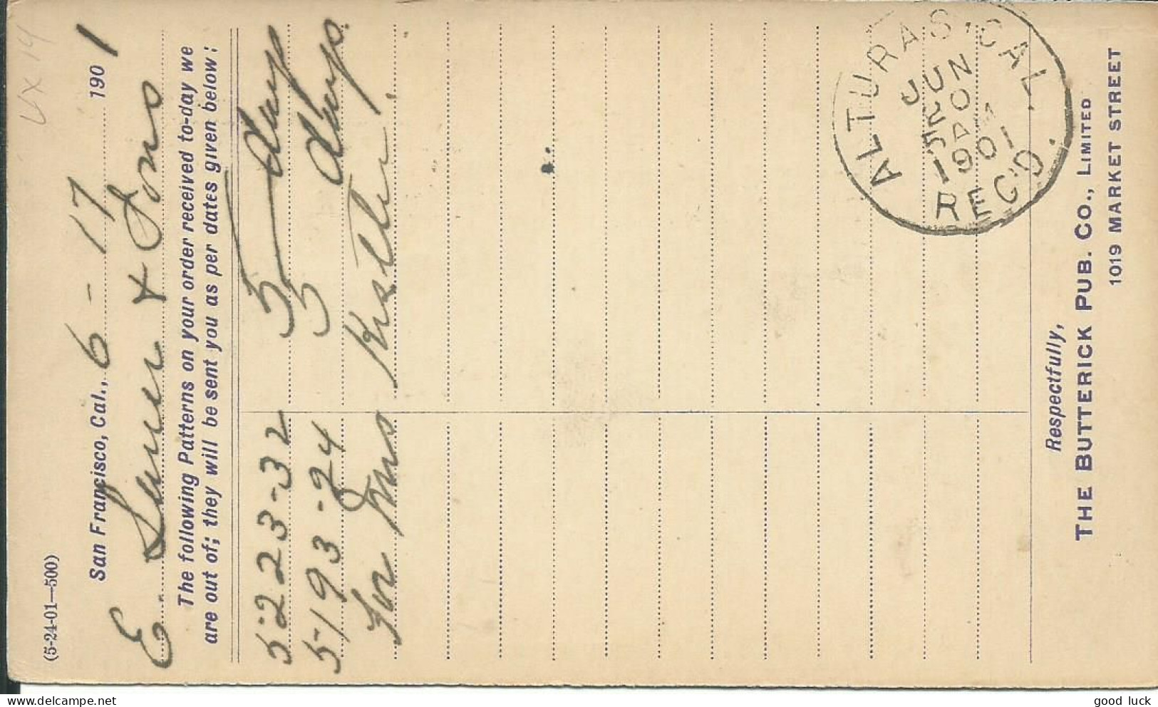 ETATS UNIS ENTIER REPIQUE 1c SAN FRANCISCO POUR ALTURAS DE 1901 LETTRE COVER - 1941-60