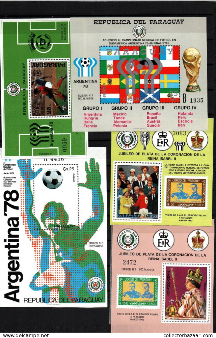 Soccer Football World Cup 1966 1978 & 1982 5 Very Good Paraguay S/s MNH QEII Coronation - 1966 – Inglaterra