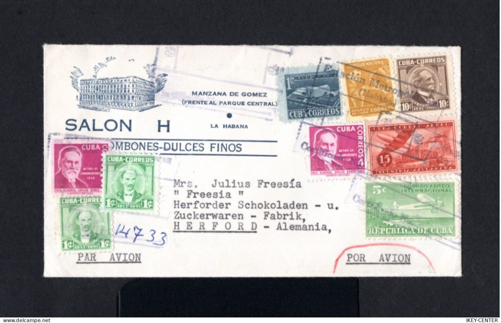 K544-CUBA-AIRMAIL REGISTERED COVER LA HABANA To HERFORD (germany) 1955.Caribean ENVELOPPE Cuba - Lettres & Documents