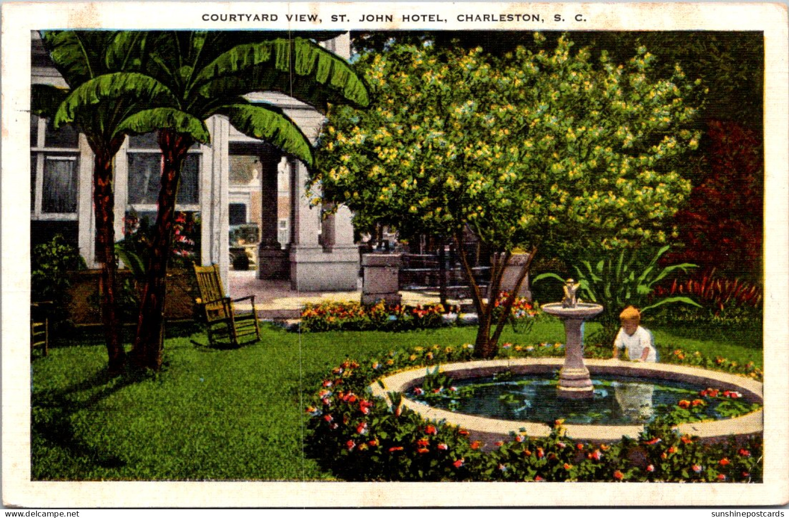 South Carolina Charleston St John Hotel Courtyard View 1951 - Charleston