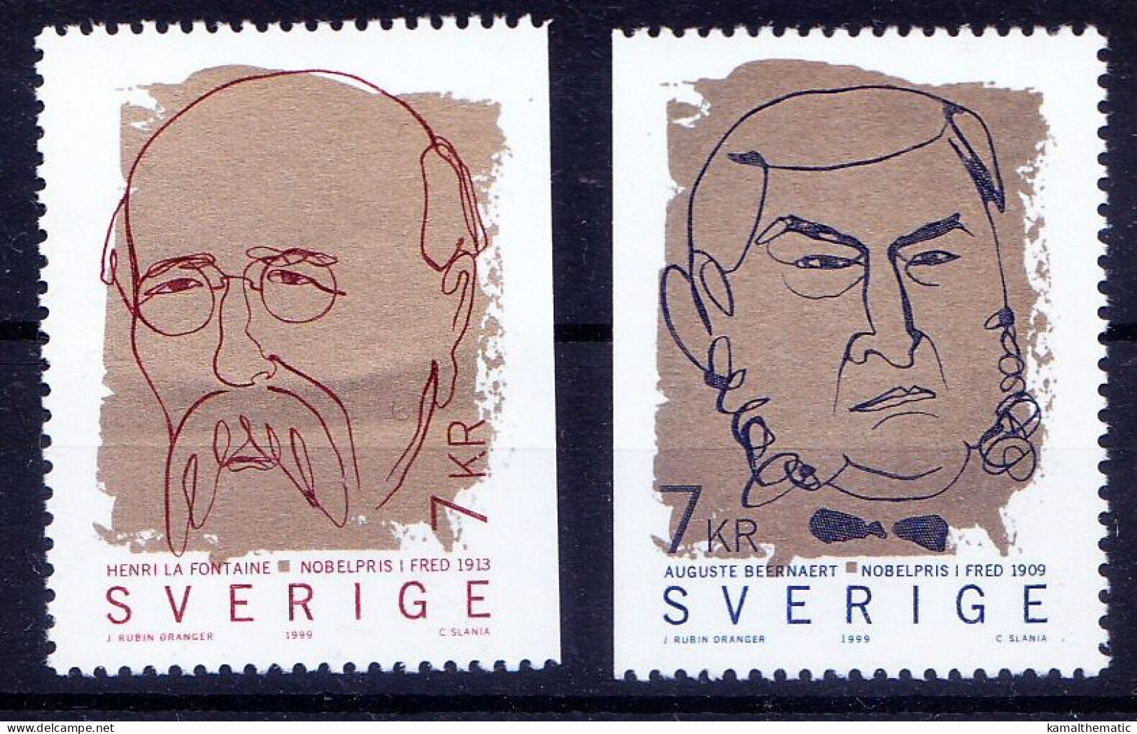 Sweden 1999 MNH 2v, Nobel Peace, Henri Fontaine, Beernaert, Belgium Jt Issue - Prix Nobel