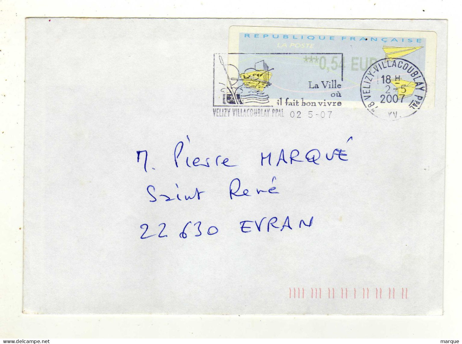 Enveloppe FRANCE Avec Vignette Affranchissement Oblitération VELIZY VILLACOUBLAY 02/05/2007 - 2000 « Avions En Papier »