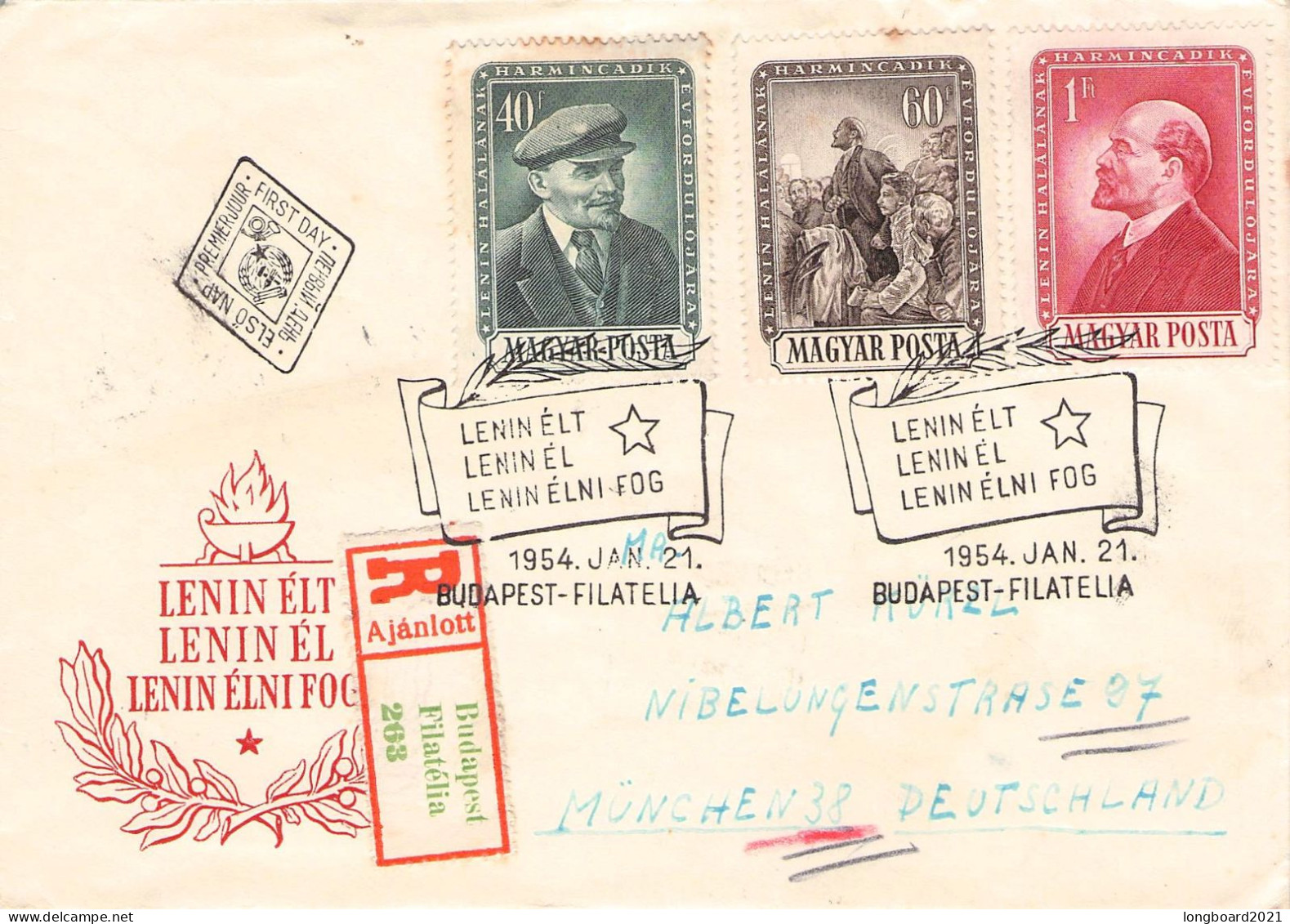 HUNGARY - FDC 21.1.1954 LENIN Mi 1351-1353 / 2084 - FDC