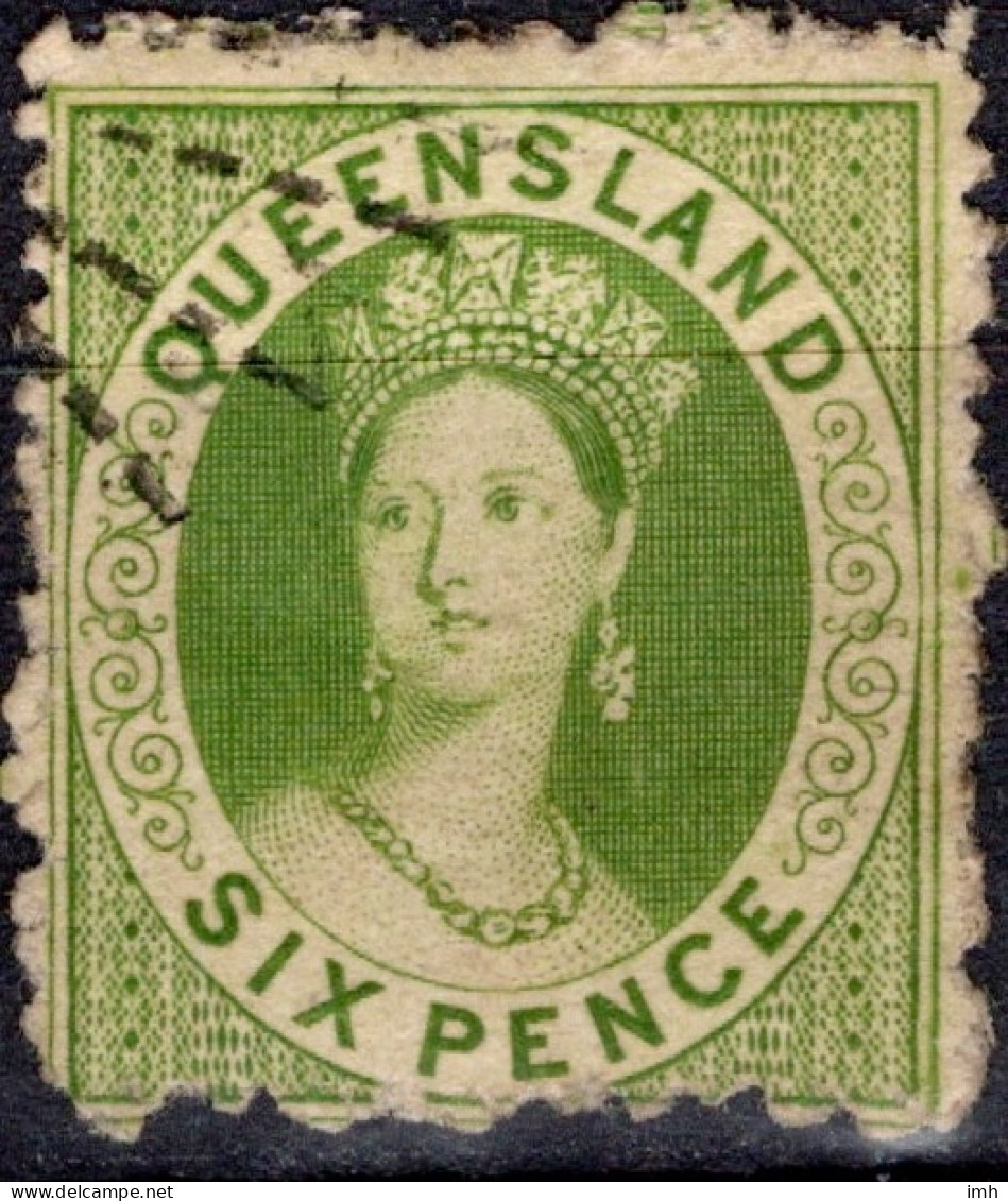 1862-67 Six Pence 6d Apple-green (No Wmk Perf 13 Rough Perfs) (#2)  SG 26 Cat £15.00 - Oblitérés