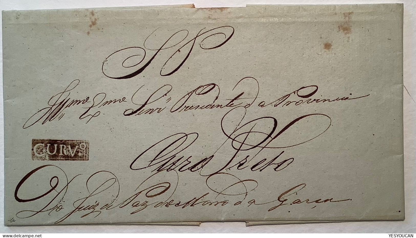 CURVELLO (Minas Gerais) 1836 SUPERB Entire Prephilatelic Cover To Ouro Preto. Rare & Exceptional Quality (Brazil - Vorphilatelie