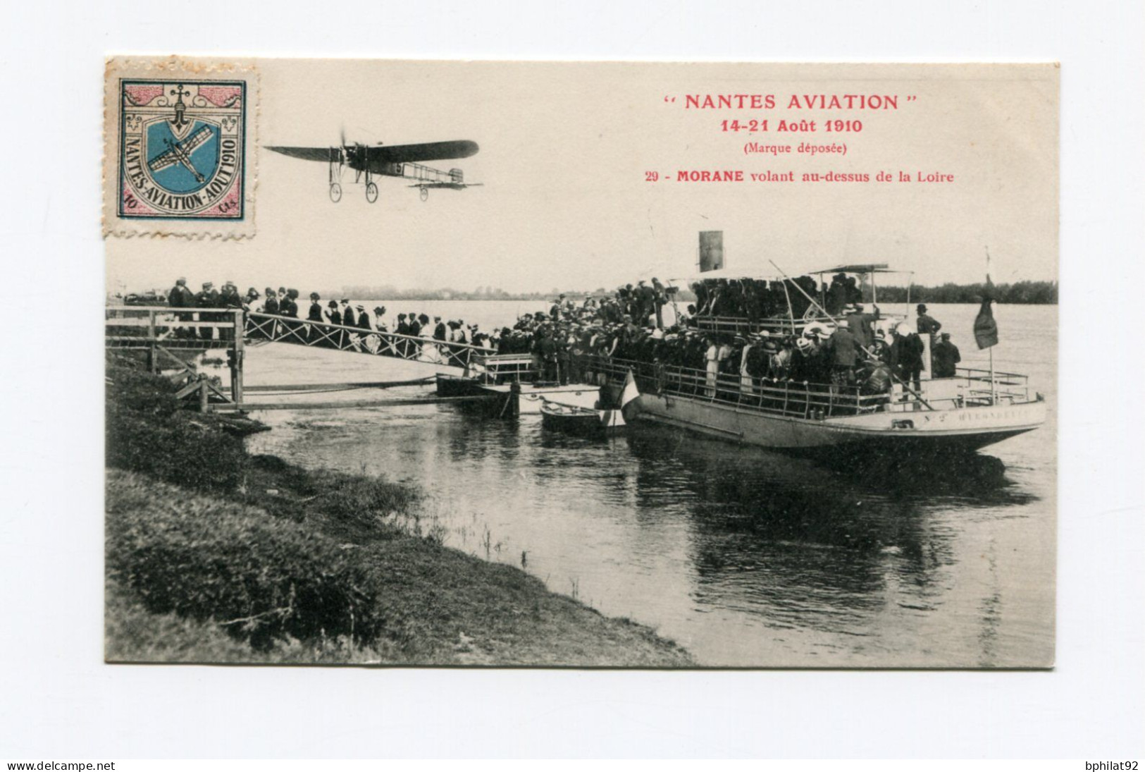 !!! CPA DE NANTES AVIATION DE 1910, PLAN ANIME. AVEC VIGNETTE DU MEETING - Briefe U. Dokumente