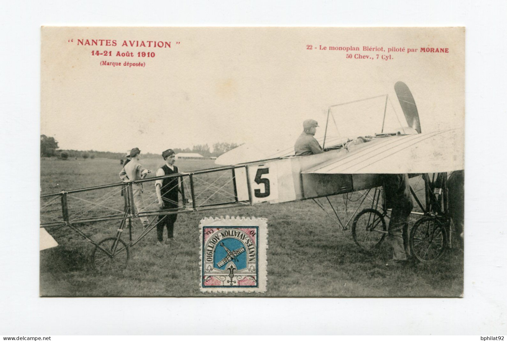 !!! CPA DE NANTES AVIATION DE 1910, PLAN ANIME. AVEC VIGNETTE DU MEETING - Brieven En Documenten