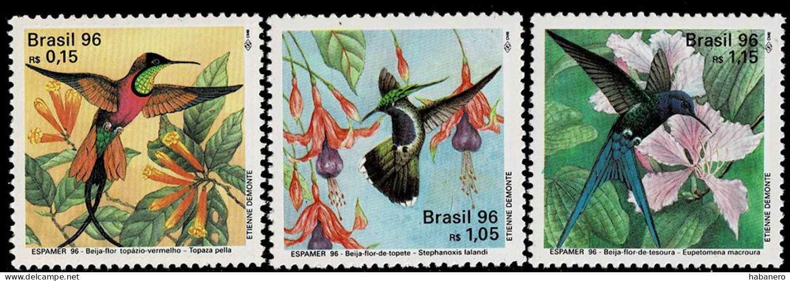 BRAZIL 1996 Mi 2700-2702 HUMMINGBIRDS MINT STAMPS ** - Hummingbirds