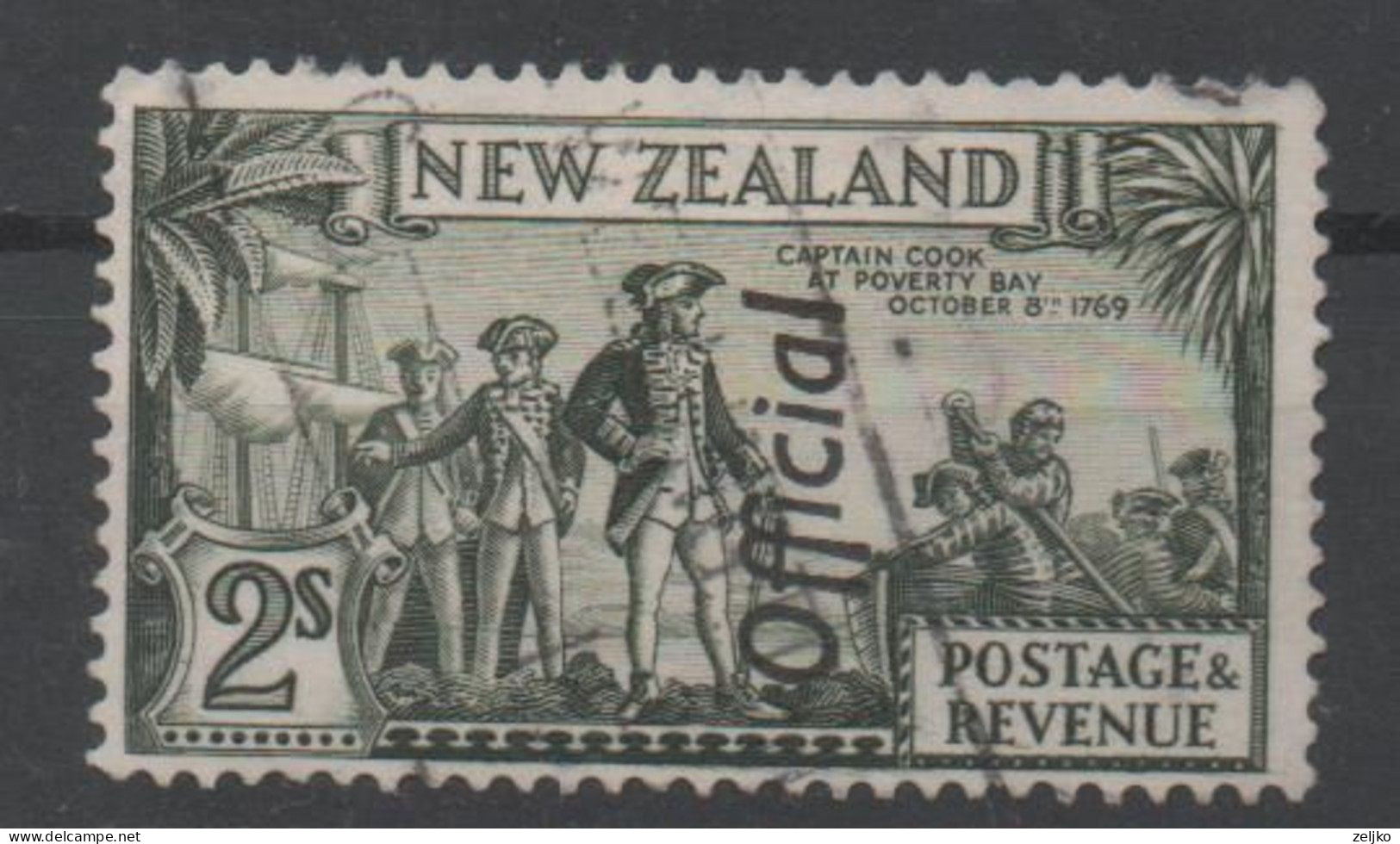 New Zealand, Used, Official, Michel 51D, Captain Cook At Poverty Bay - Used Stamps