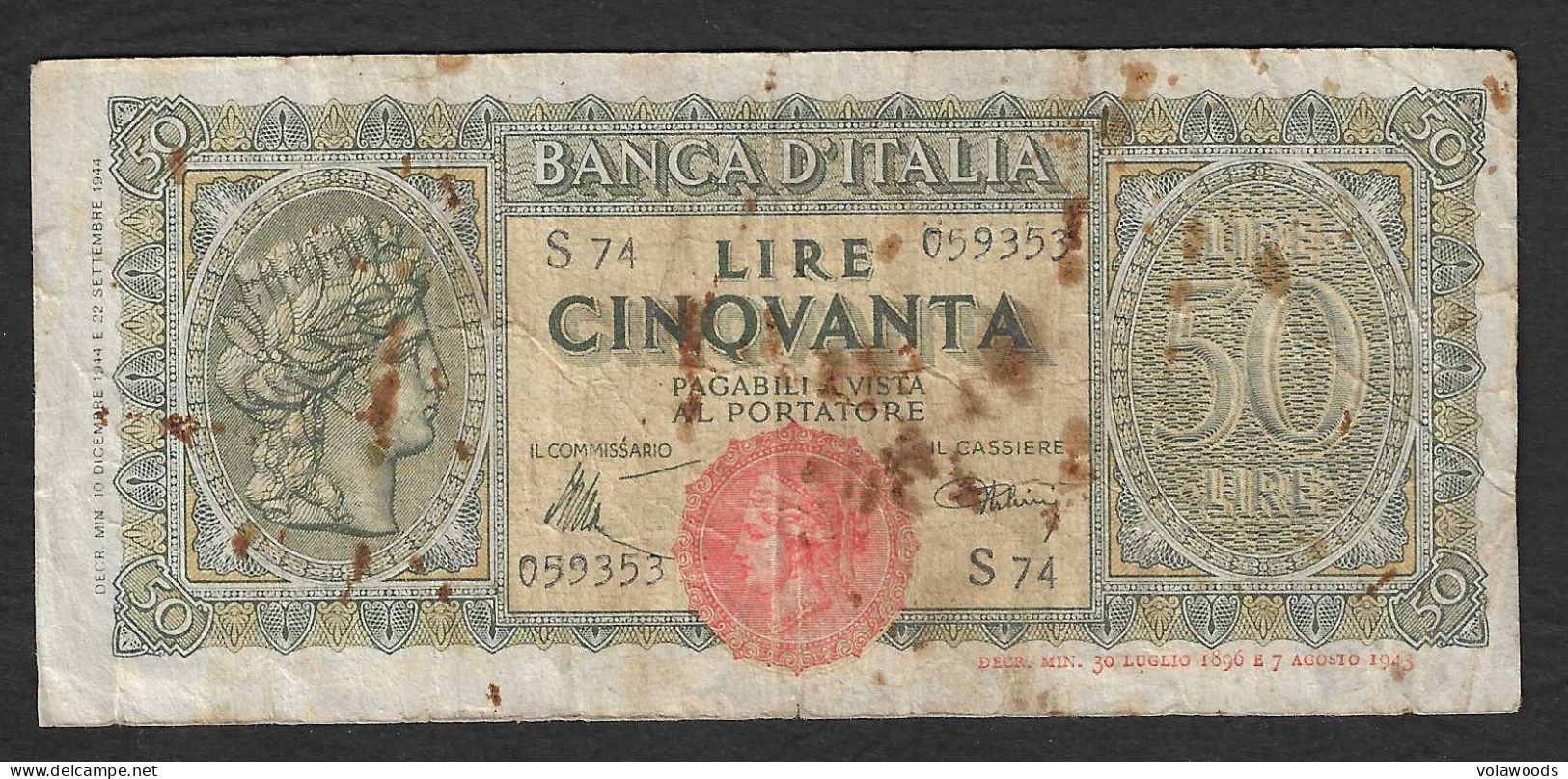 Italia - Banconota Circolata Da 50 Lire "Italia Turrita" P-74 - 1944 #17 - 50 Liras