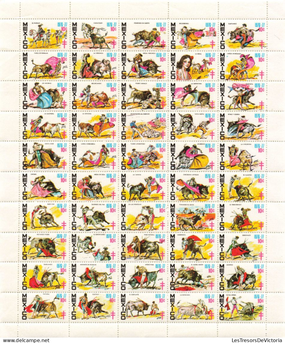 Mexique - Feuille Complète De 50 Timbres - Corrida 10c - 1976-77 - Neuf - Messico