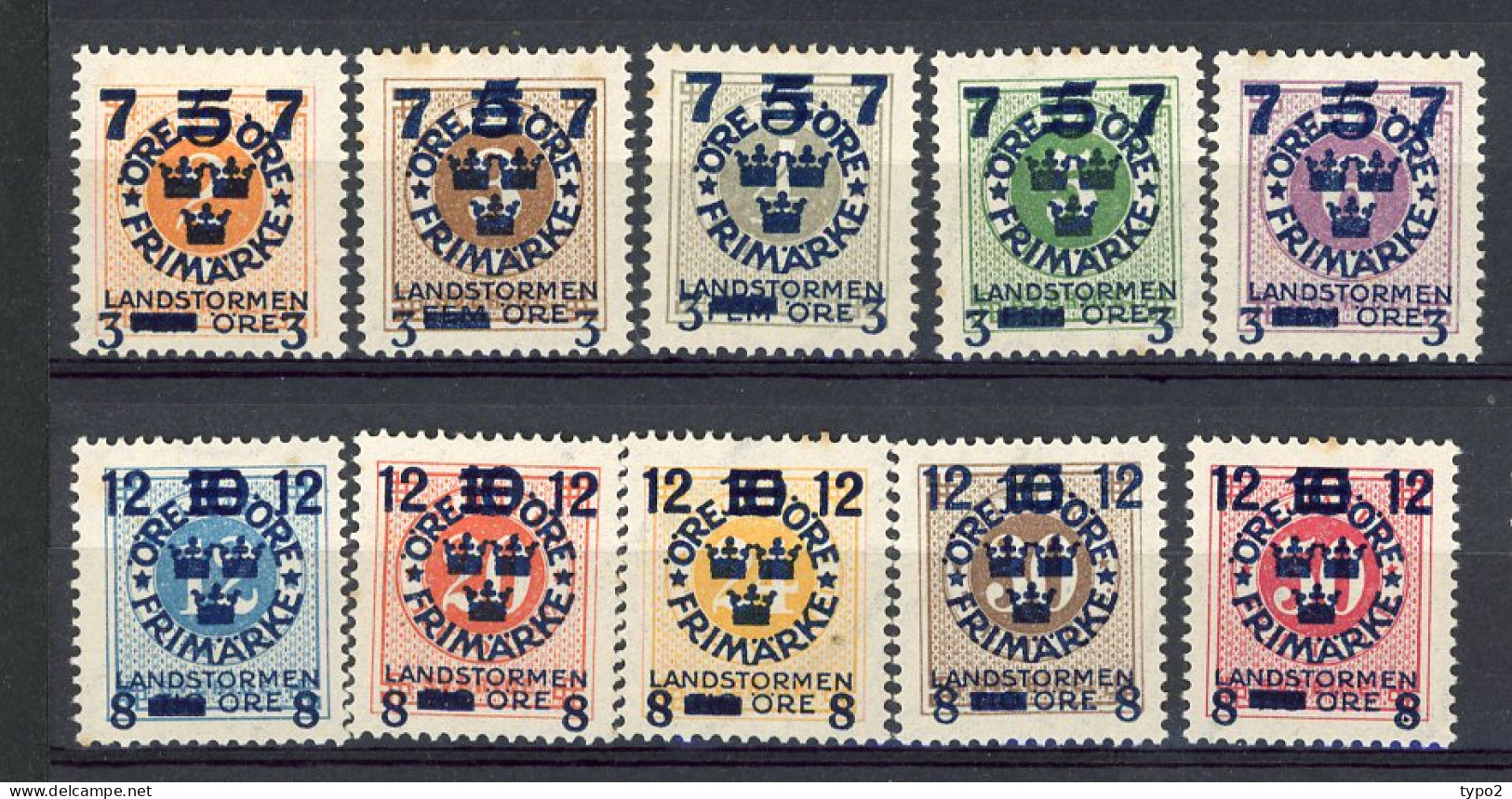 SUE Yv. N° 112 à 121 COMPLET  *  Surchargé Landstorm Cote 50 Euro BE R  2 Scans - Unused Stamps