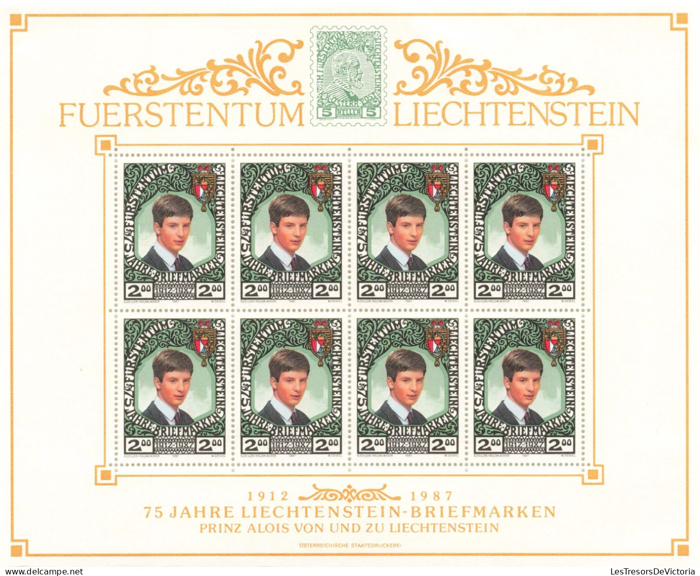 Liechtenstein - Bloc MNH ** - 1912--1987 - 75 Jarhe Liechtenstein Briefmarken - Prinz Alois Von Und Zu Liechtenstein - Ungebraucht