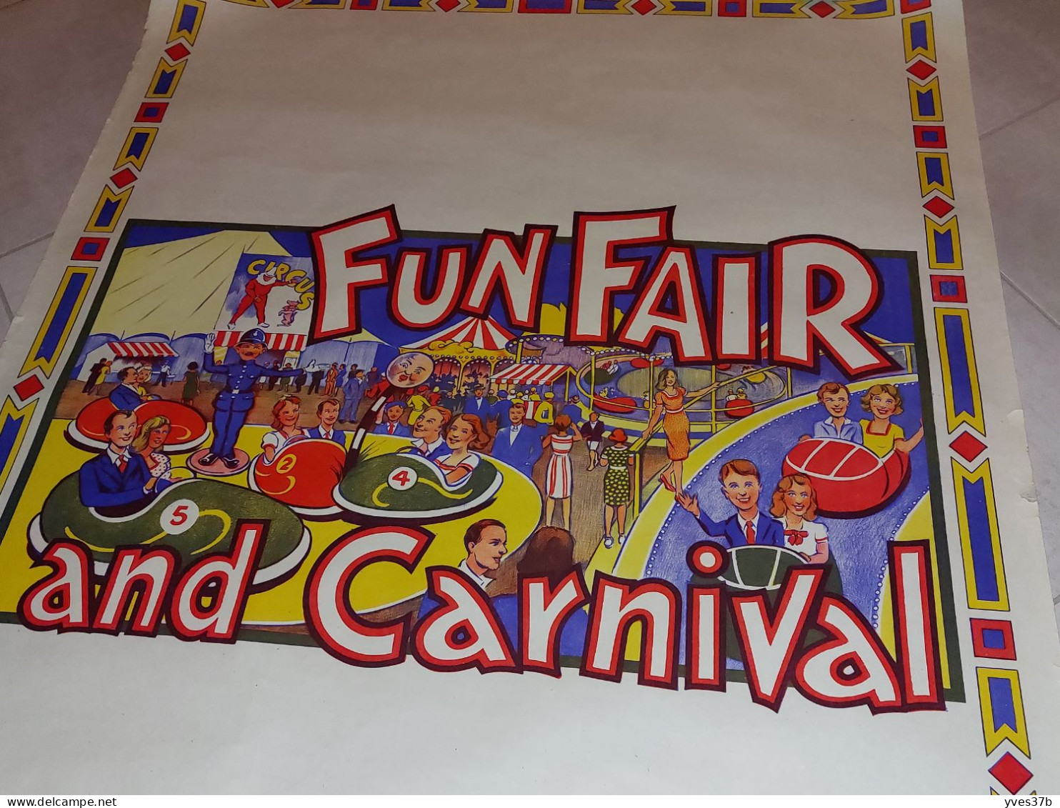 AFFICHE ANCIENNE Non Pliée - 102x76 - "CARNIVAL FUN FAIR FETE FORRAINE ANGLAISE CIRQUE LITHO 1930" - TTB - Reclame