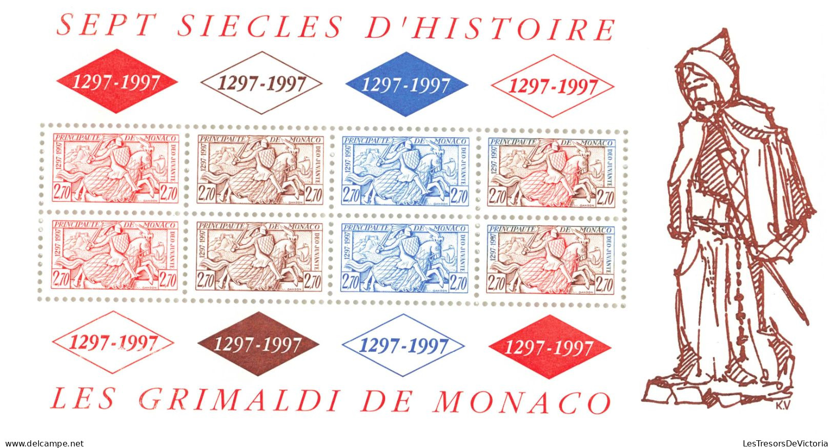 Monaco - Blocs MNH * - 1297 1997 - Sept Siècle D'histoire - Les Grimaldi De Monaco - Blocks & Kleinbögen