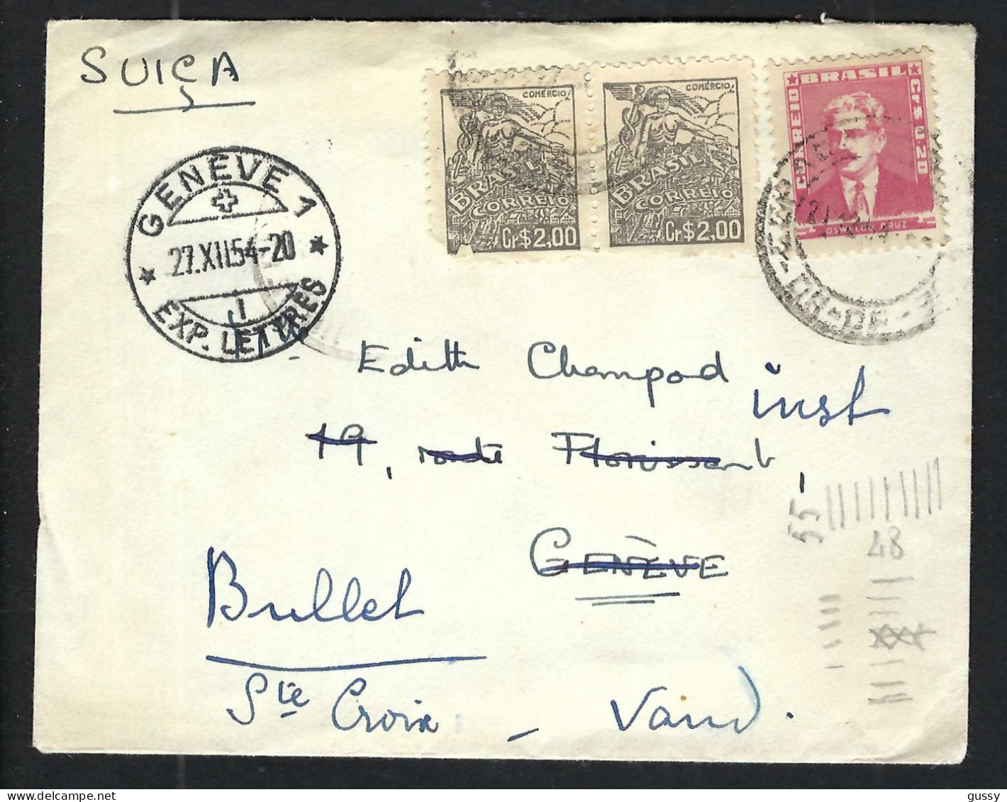 BRESIL 1954: LSC De Rio De Janeiro Pour Genève (GE, Suisse) - Storia Postale
