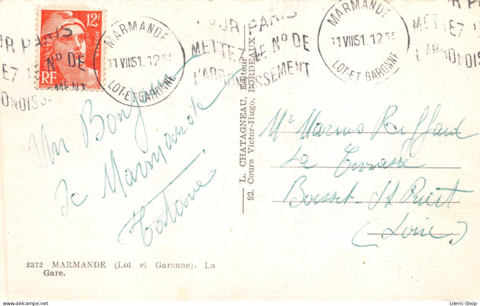 MARMANDE (Lot Et Garonne). La Gare. Cpsm 1951 - Marmande