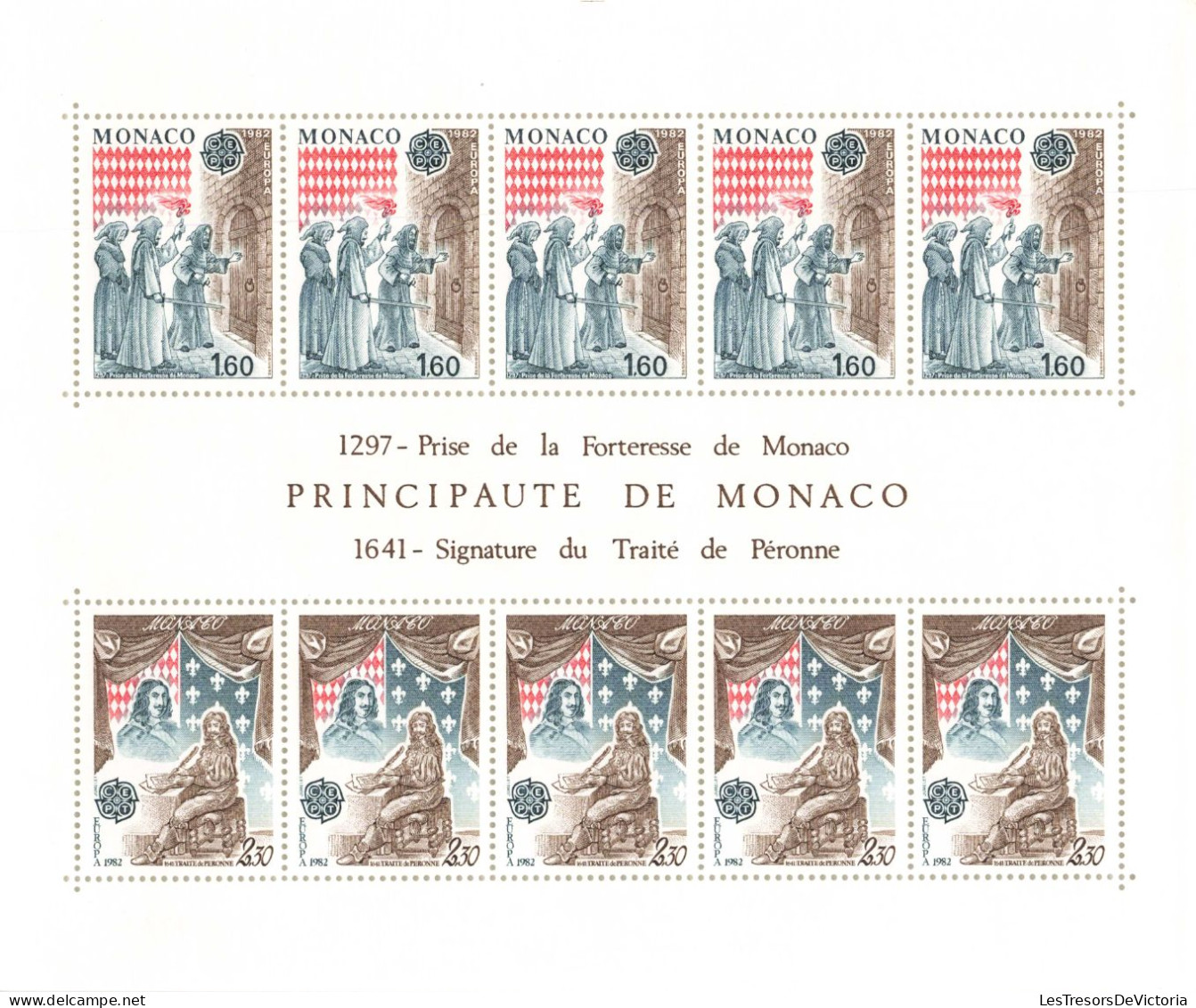 Monaco - Blocs MNH * - 1982 - 1297 Prise De La Forteresse De Monaco - 1641 Signature Du Traité De Péronne - Blocs