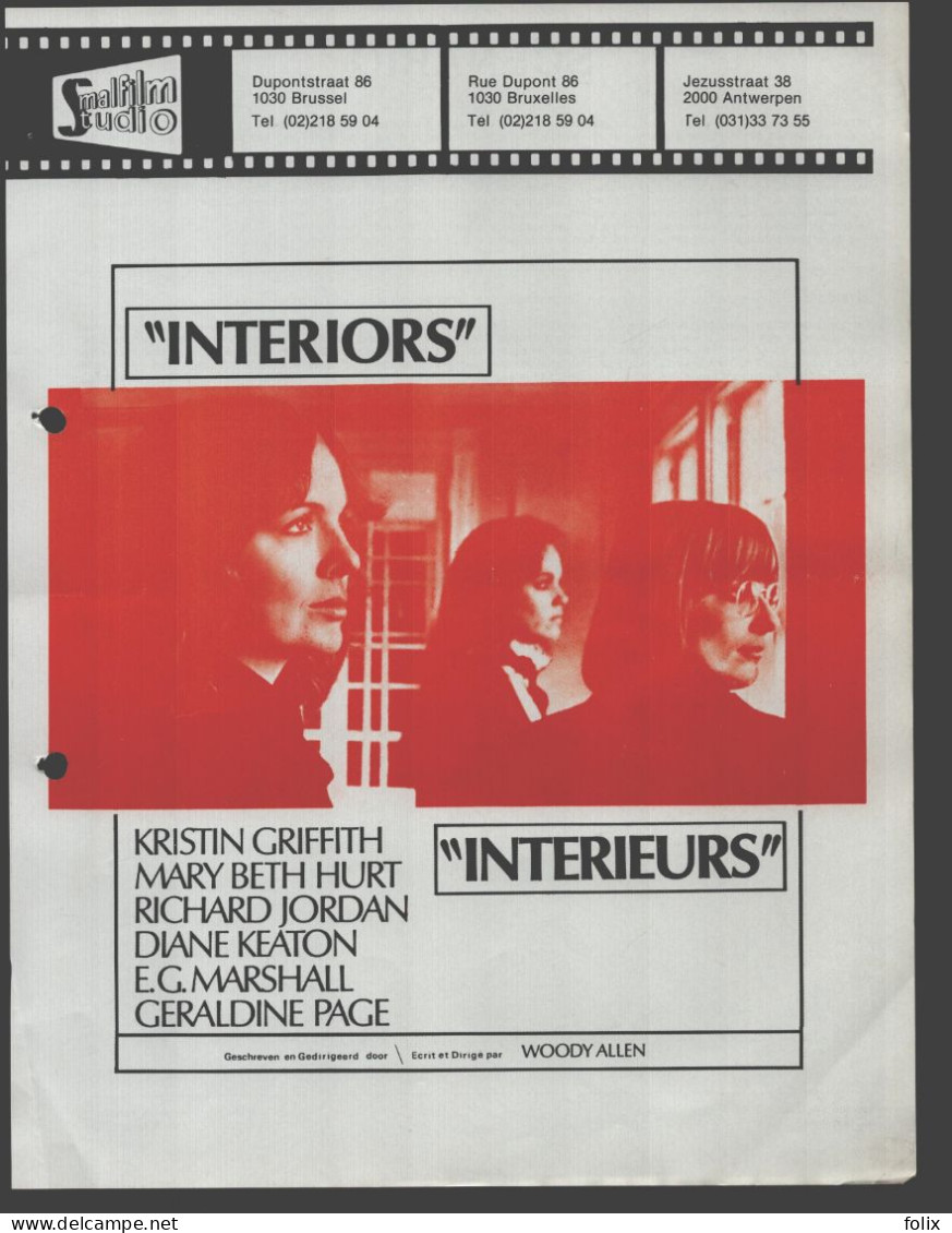 Interiors - Quarto 22 X 28 Cm Smalfilm Studio Promotional Poster / Affiche With Synopsis - Affiches & Posters