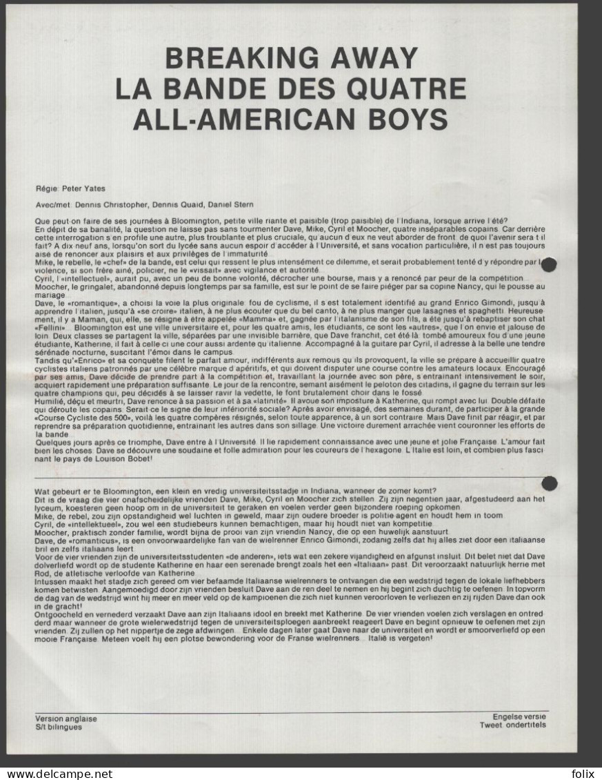 All-American Boys - Quarto 22 X 28 Cm Smalfilm Studio Promotional Poster / Affiche With Synopsis - Affiches & Posters