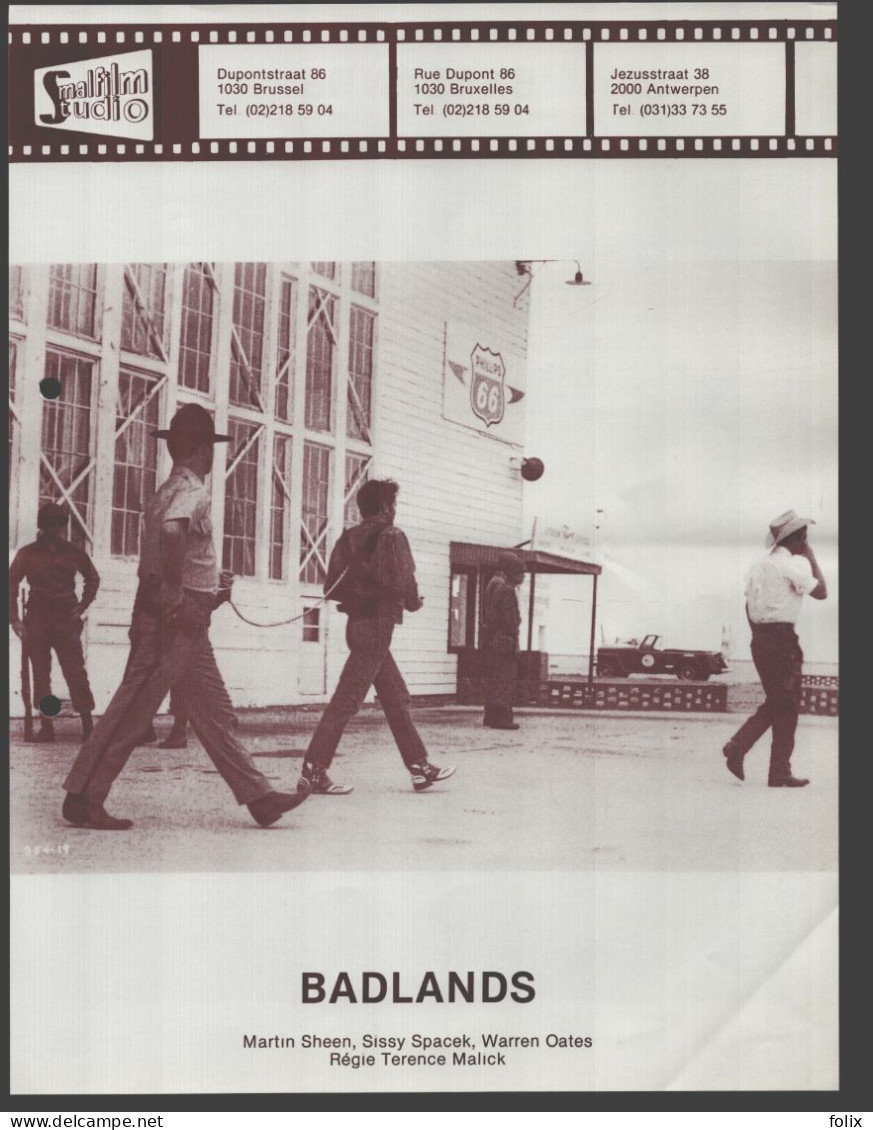 Badlands - Martin Sheen - Quarto 22 X 28 Cm Smalfilm Studio Promotional Poster / Affiche With Synopsis - Affiches & Posters