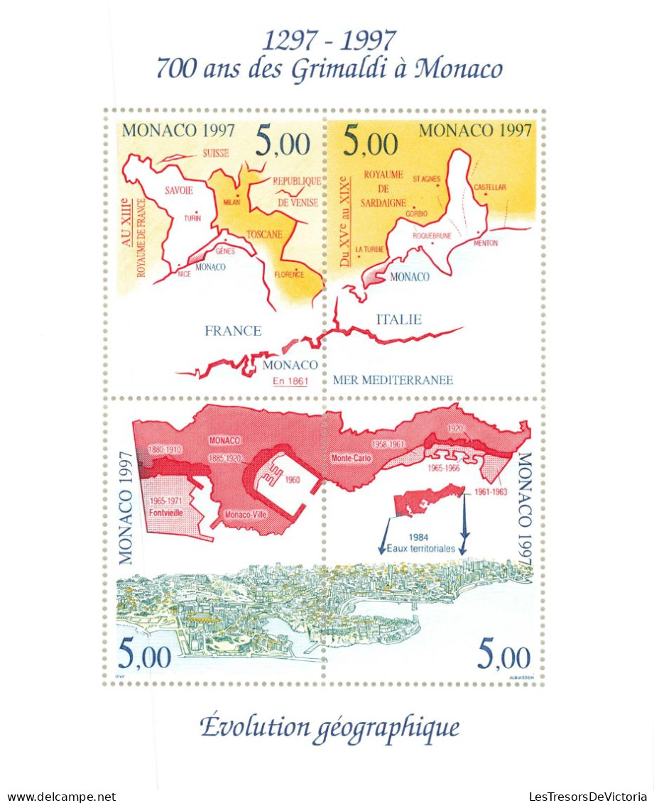 Monaco - Blocs MNH * - 1997 - 1297-1997 - 700 Ans Des Grimaldi à Monaco - Evolution Géographique - Blokken