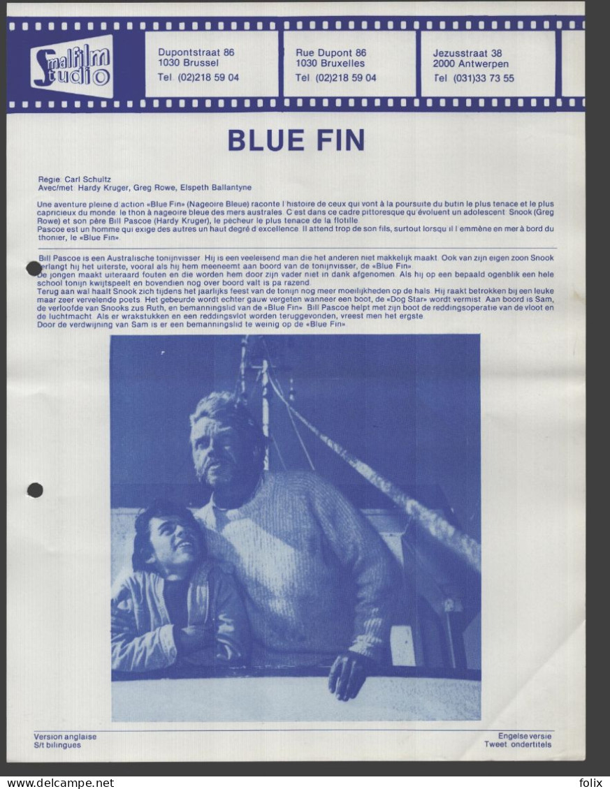 Blue Fin - Quarto 22 X 28 Cm Smalfilm Studio Promotional Poster / Affiche With Synopsis - Affiches & Posters