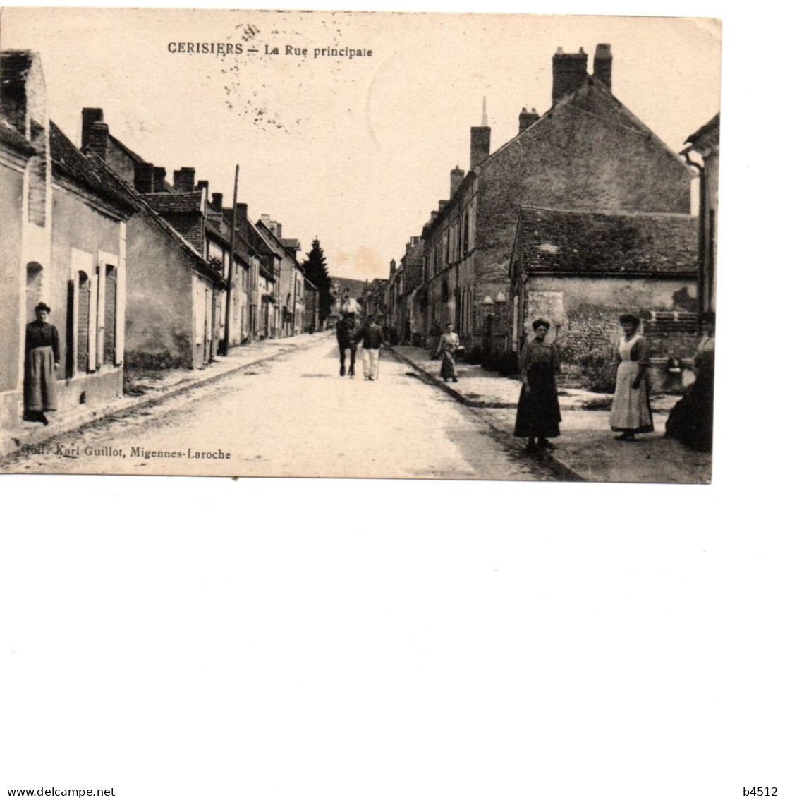 89  CERISIERS La Rue Principale ,personnage Avec Cheval 1924 , édition Karl Guillot - Cerisiers
