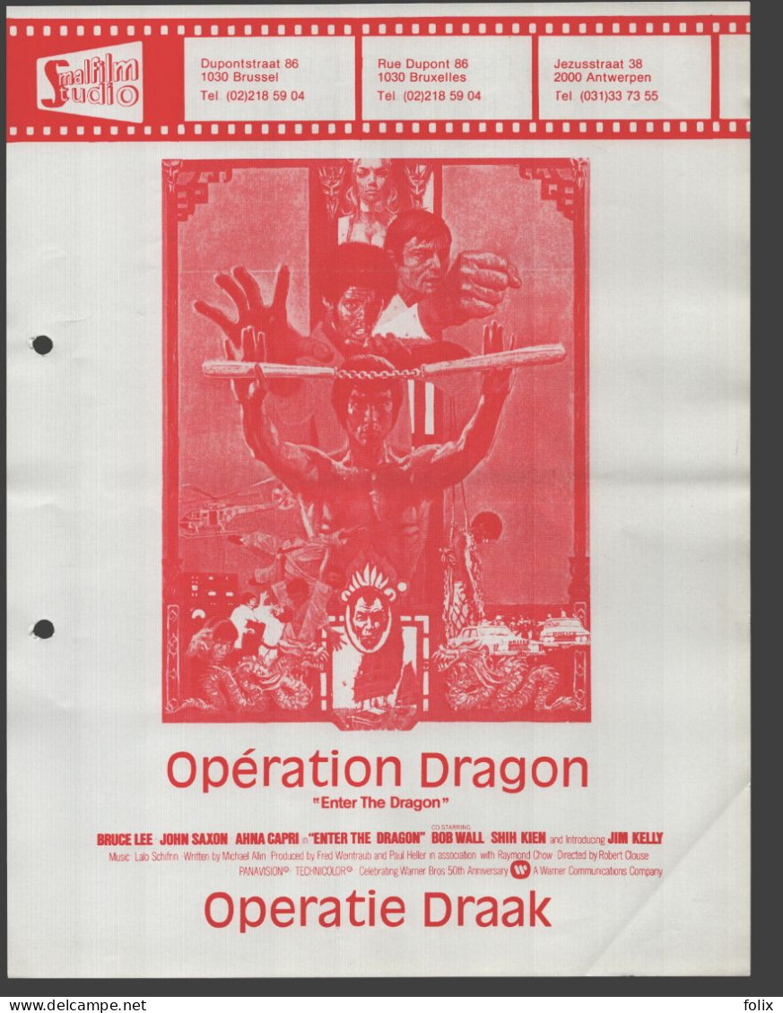 Enter The Dragon - Quarto 22 X 28 Cm Smalfilm Studio Promotional Poster / Affiche With Synopsis - Affiches & Posters