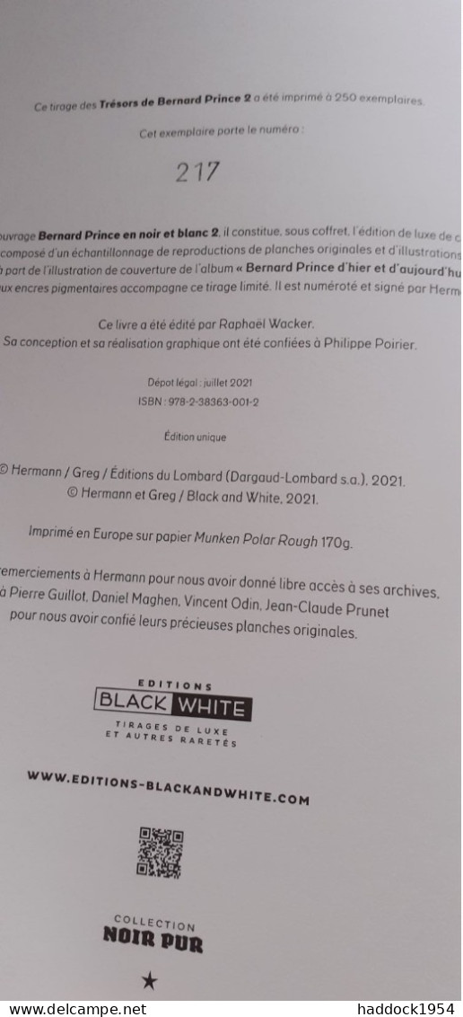 bernard prince 2 en noir et blanc HERMANN GREG black et white éditions 2021