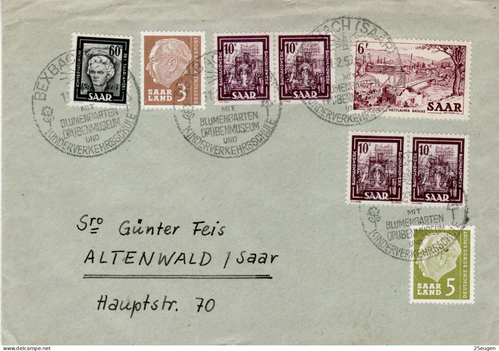 SAAR 1957  Letter Sent From OBERBEXBACH To ALTENWALD - Briefe U. Dokumente