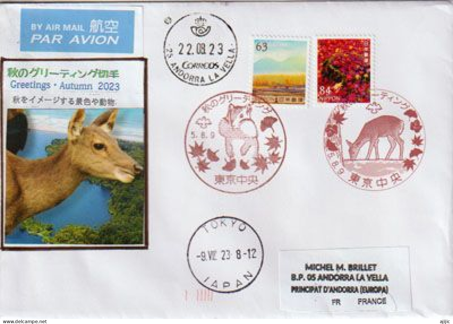 JAPAN: Greetings Autumn 2023,  Nice Letter From Tokyo To Andorra, With Arrival Postmark Andorra (Oficina Postal) - Briefe U. Dokumente