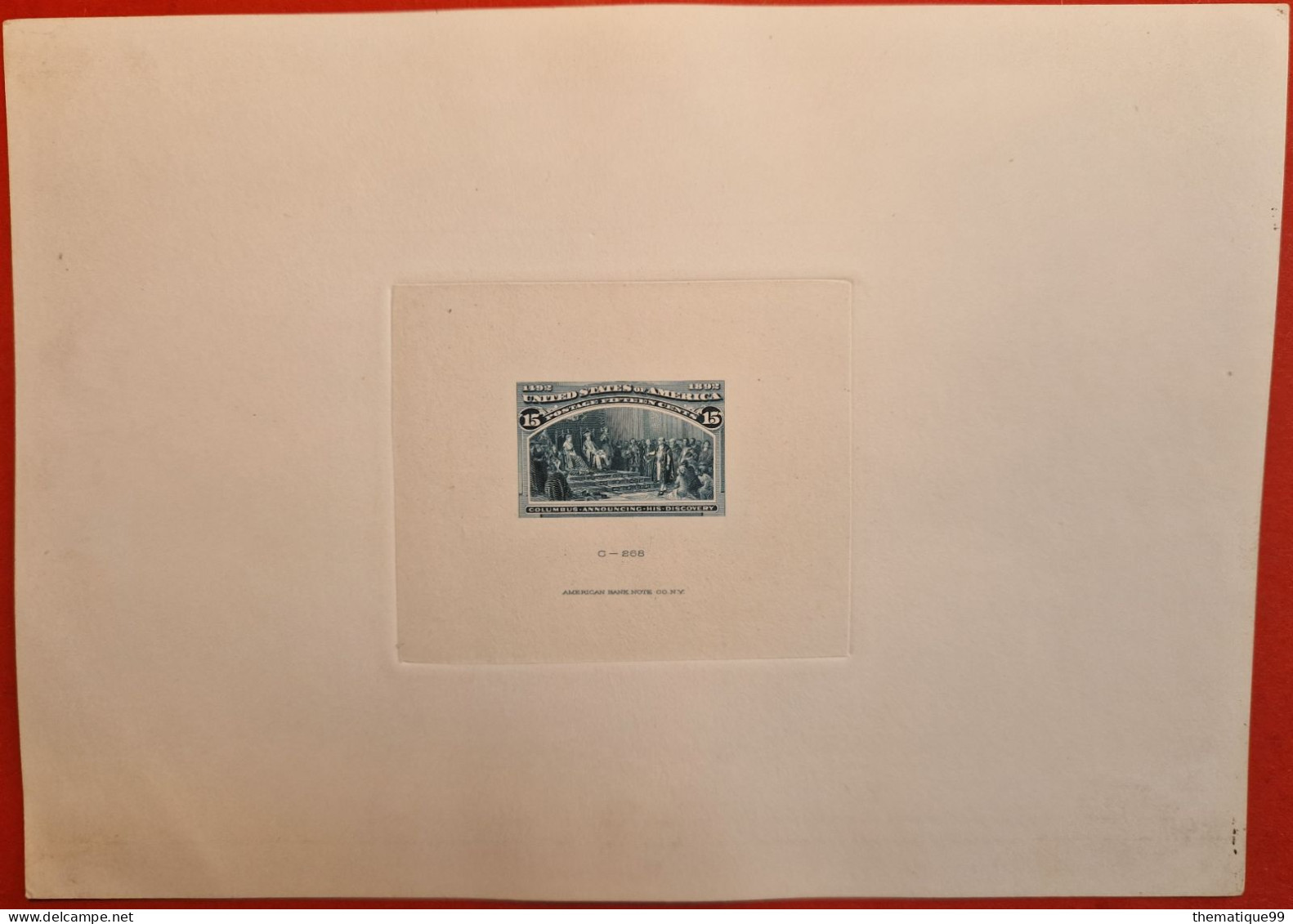Epreuve D'artiste Des Etats-Unis, Yv 89, Proof (1893) : Christophe Colomb, Colombus Annoucing Discovery RRR - Christophe Colomb