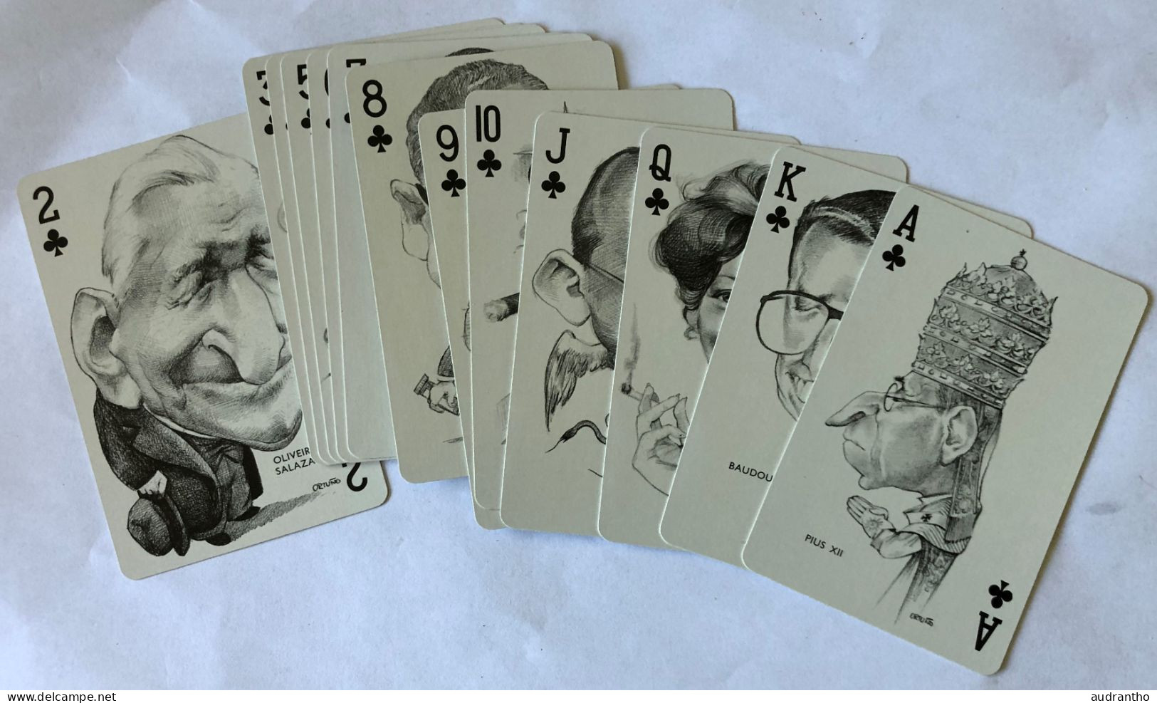 très beau double jeu 54 cartes 1973 - caricature personnalité - political twin pack playing cards by ORTUNO - Erric Sio