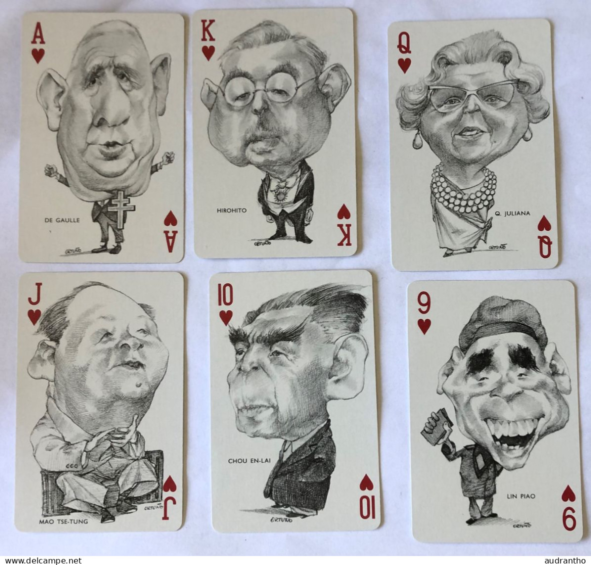 très beau double jeu 54 cartes 1973 - caricature personnalité - political twin pack playing cards by ORTUNO - Erric Sio