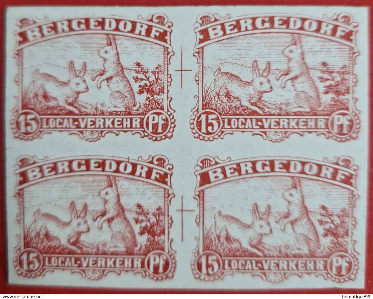 Epreuves En Rouge De La Poste Locale Allemande Bergedorf (1887), Proof, Probedruck : Lapin, Rabbit, Kaninchen - Rabbits