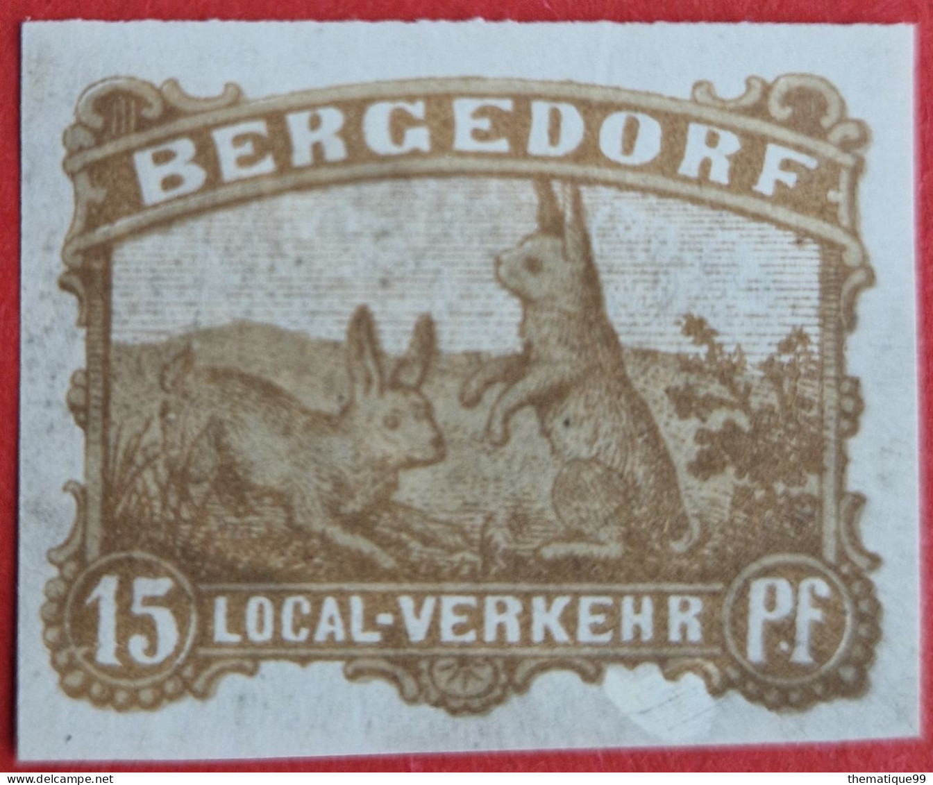 Epreuves En Rouge De La Poste Locale Allemande Bergedorf (1887), Proof, Probedruck : Lapin, Rabbit, Kaninchen - Hasen