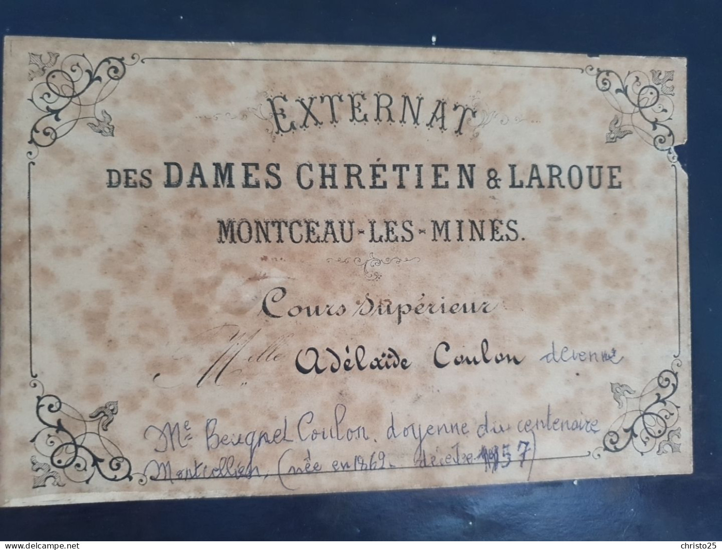 Cahier d'examen Externat des DAMES CHRETIEN & LAROUE Montceau-Les-Mines 1875