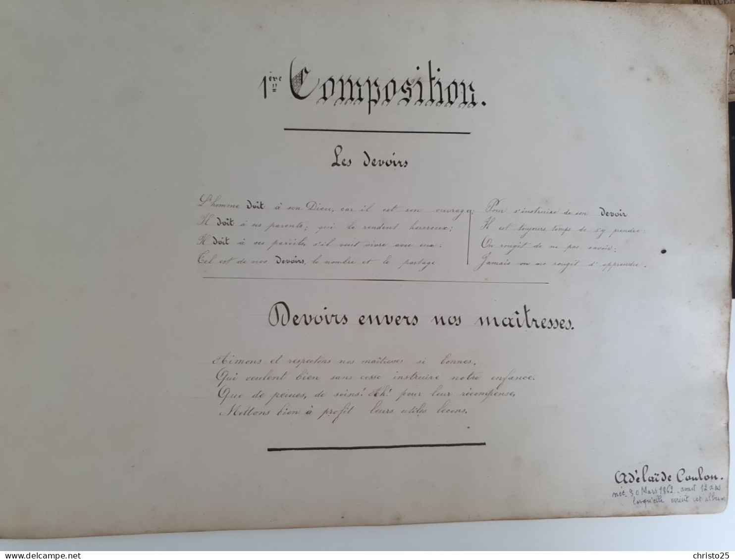 Cahier d'examen Externat des DAMES CHRETIEN & LAROUE Montceau-Les-Mines 1875