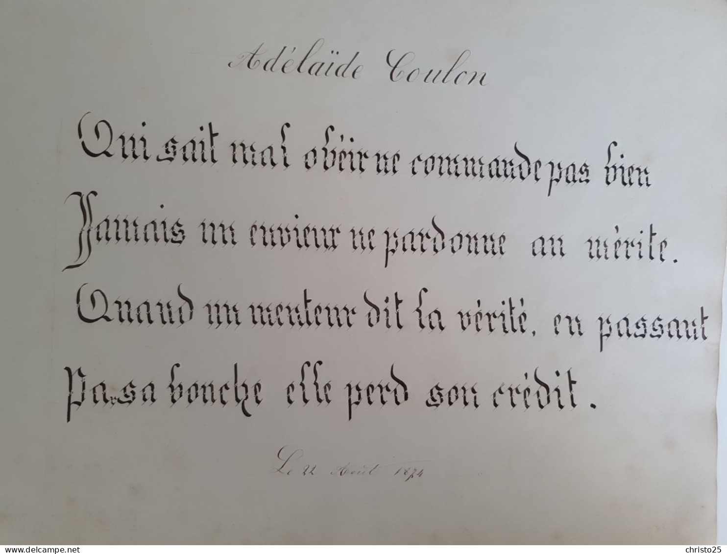 Cahier d'examen Externat des DAMES CHRETIEN & LAROUE Montceau-Les-Mines 1875