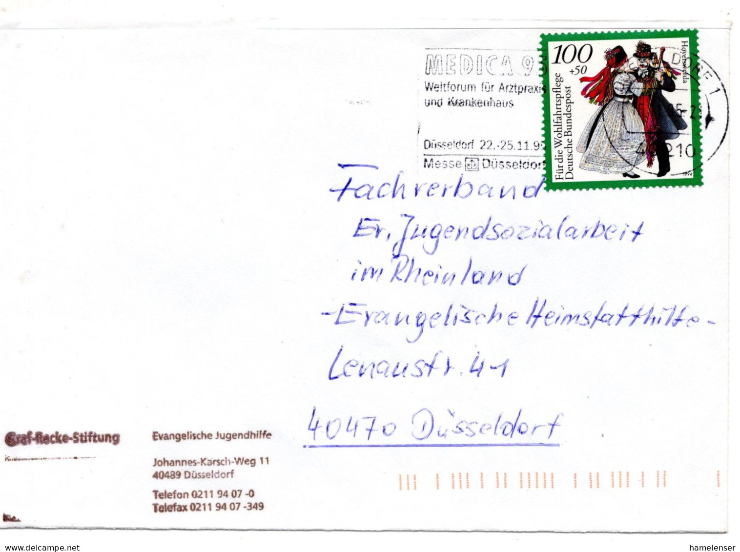 69225 - Bund - 1995 - 100Pfg WoFa Trachten '94 EF A OrtsBf DUESSELDORF - MEDICA 95 WELTFORUM FUER ARZTPRAXEN ... - Médecine