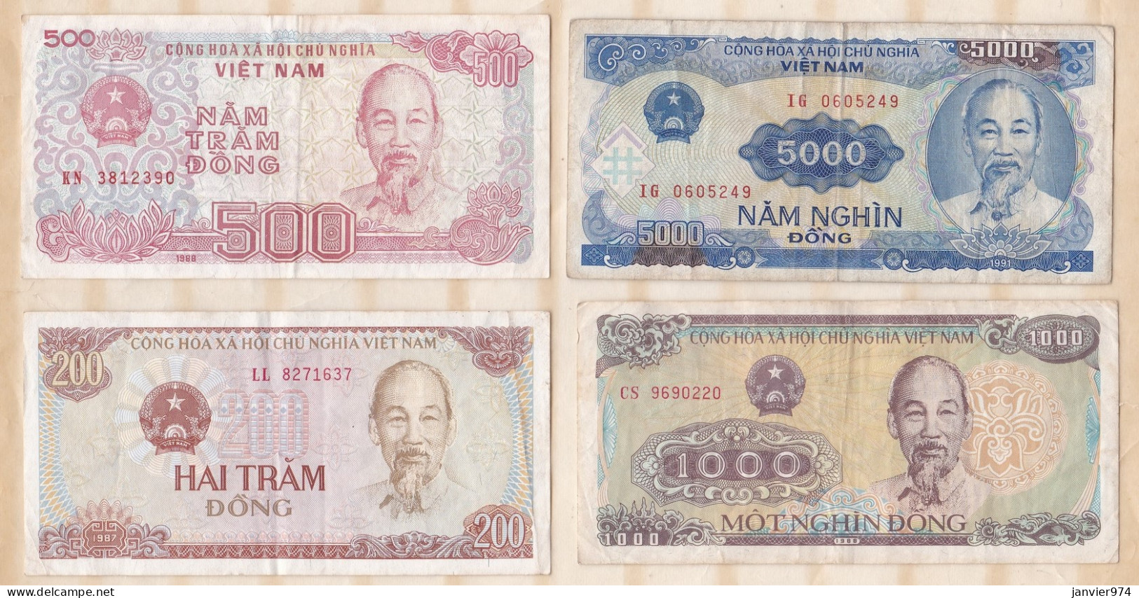 Vietnam 4 Billets 200 , 500, 1000 Et 5000 Dong , Billets Ayant Circulés - Viêt-Nam